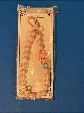 Kids Pink Beaded Bunny Charm Bag Keychain - Fashion Jewelry